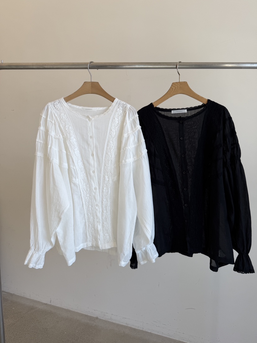 LAUNDRY韓國直郵女士新品休閑人氣26春夏襯衫蕾絲衫蕾絲亞麻LAUNDRY襯衫/蕾絲衫