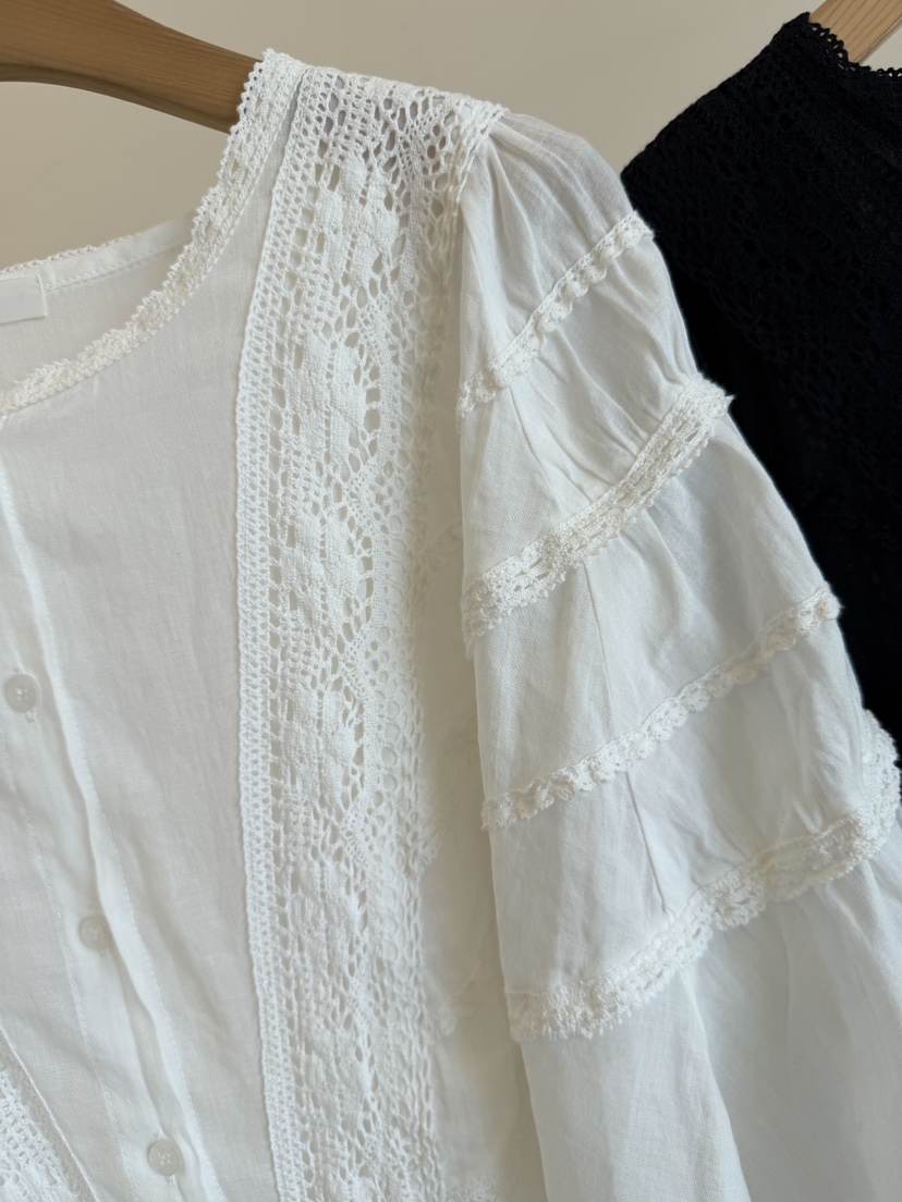 LAUNDRY韓國直郵女士新品休閑人氣26春夏襯衫蕾絲衫蕾絲亞麻LAUNDRY襯衫/蕾絲衫