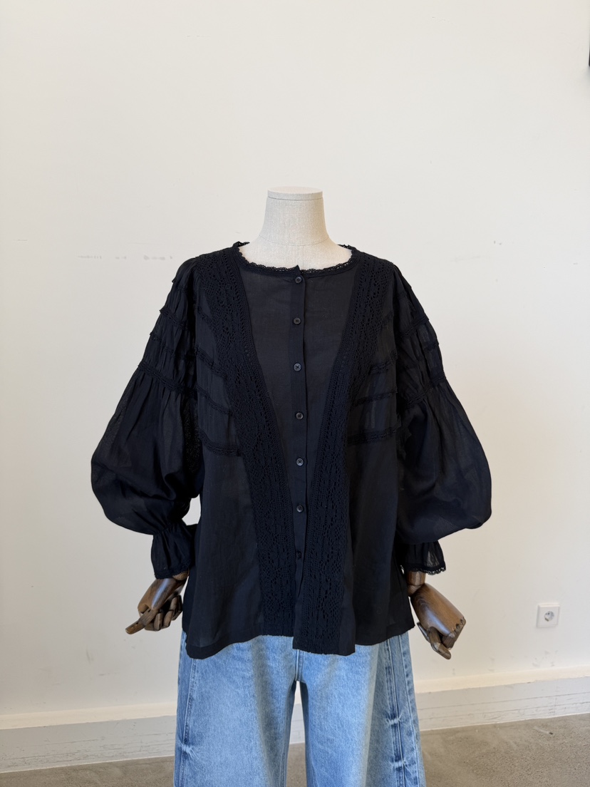 LAUNDRY韓國直郵女士新品休閑人氣26春夏襯衫蕾絲衫蕾絲亞麻LAUNDRY襯衫/蕾絲衫