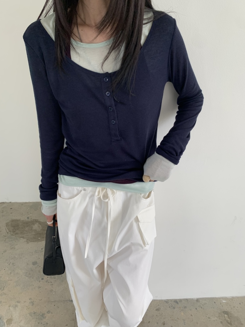 VAARA韓國代購女裝新款時尚26春夏人氣推薦長袖T恤假兩件VAARA長袖T恤