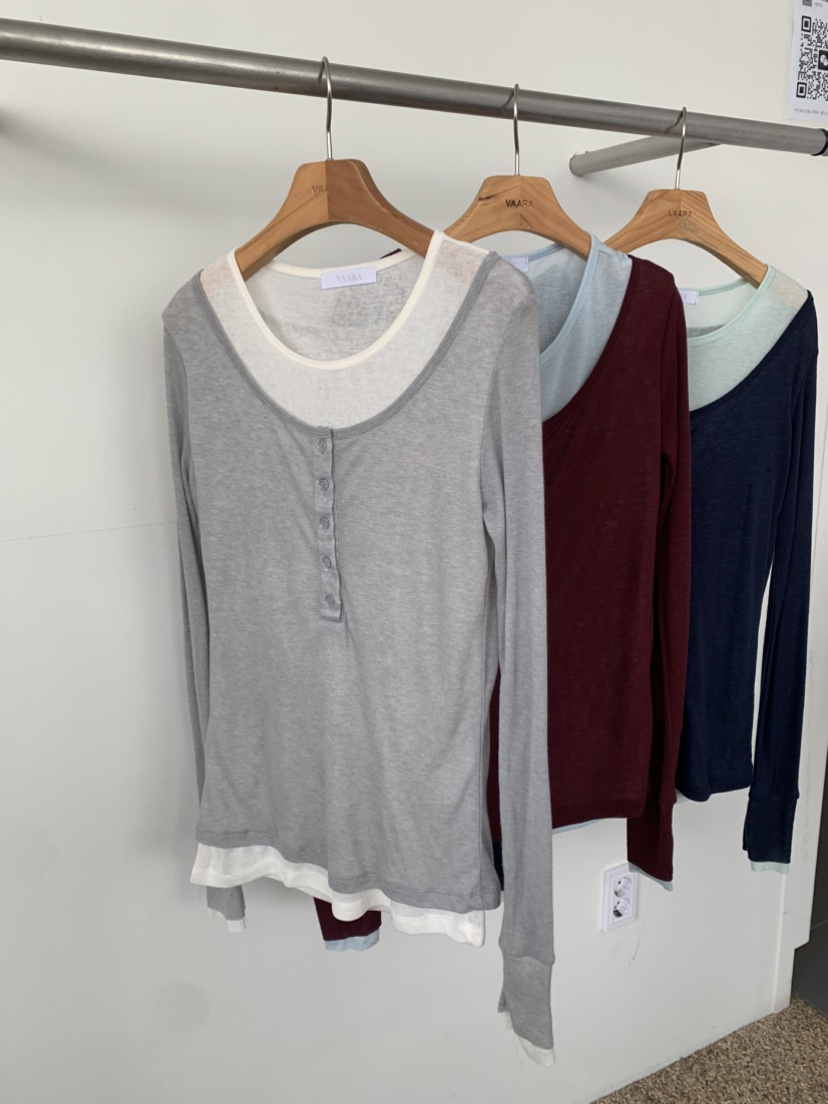 VAARA韓國代購女裝新款時尚26春夏人氣推薦長袖T恤假兩件VAARA長袖T恤