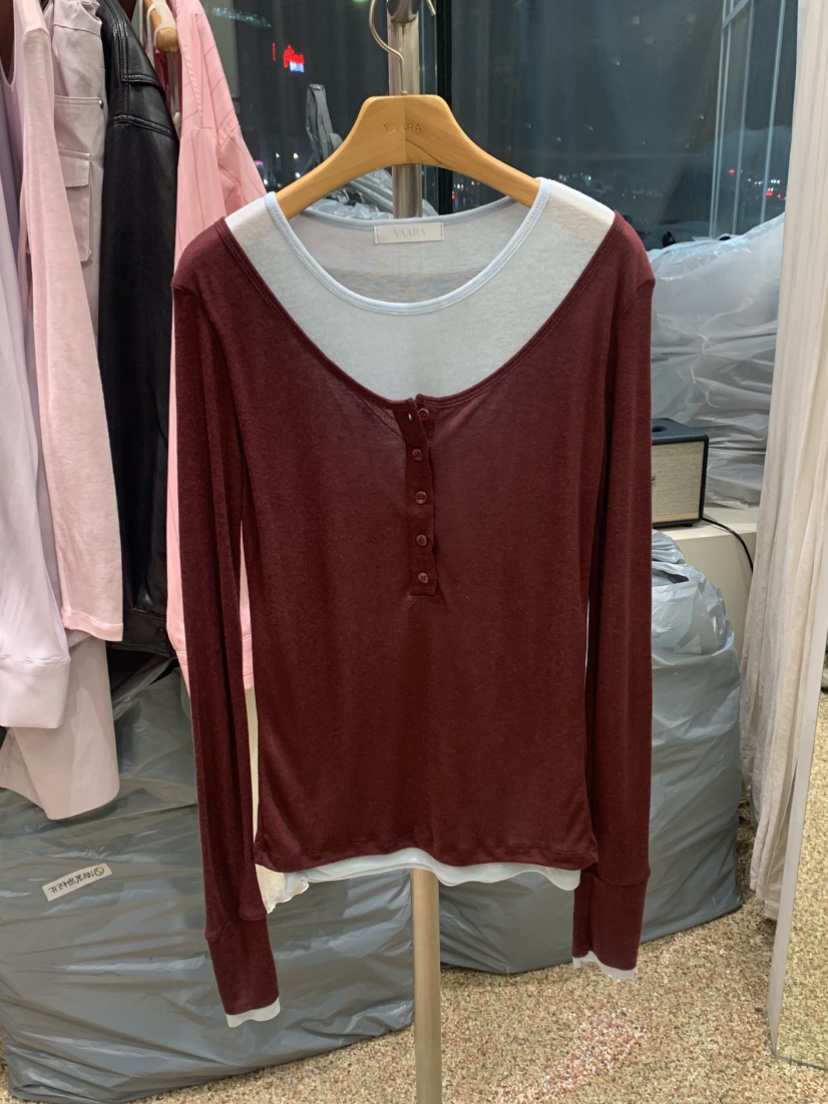 VAARA韓國代購女裝新款時尚26春夏人氣推薦長袖T恤假兩件VAARA長袖T恤圖色1