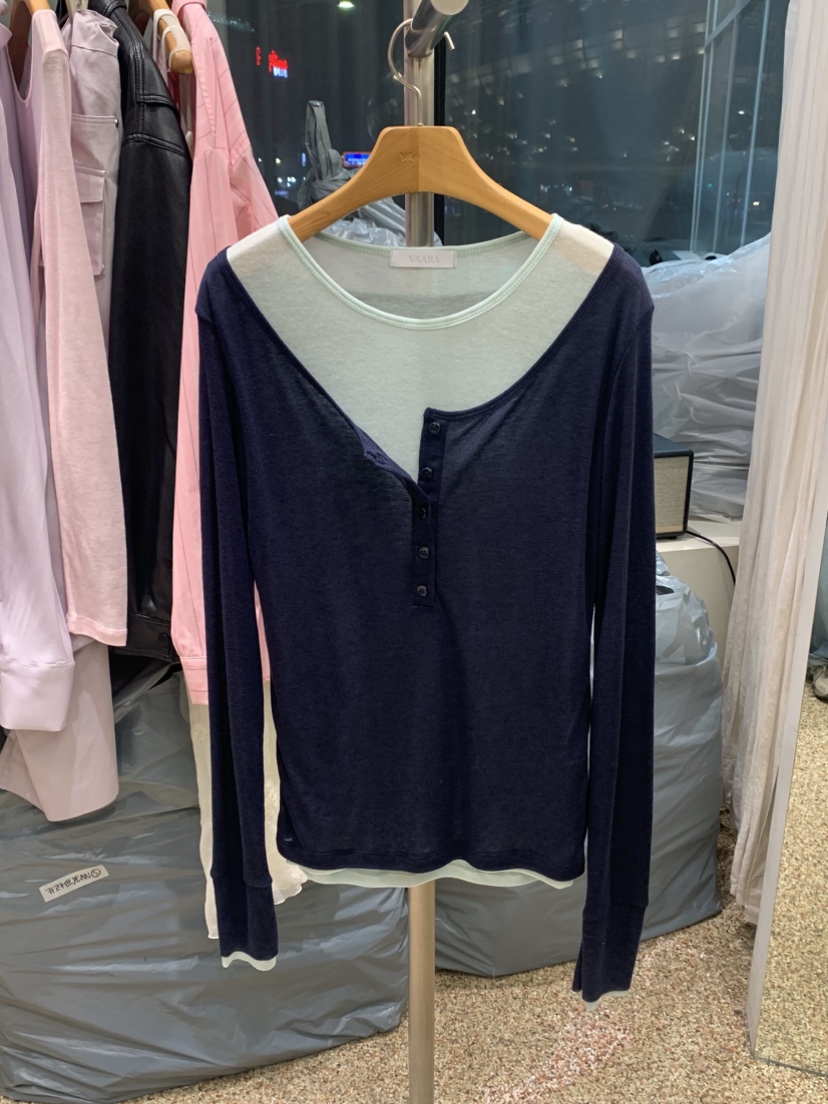 VAARA韓國代購女裝新款時尚26春夏人氣推薦長袖T恤假兩件VAARA長袖T恤圖色2