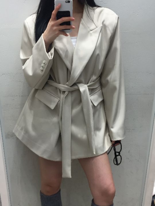 mars韓國直郵女士新品時尚人氣26春夏職業夾克含腰帶雙層mars夾克