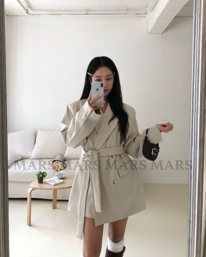 mars韓國直郵女士新品時尚人氣26春夏職業夾克含腰帶雙層mars夾克