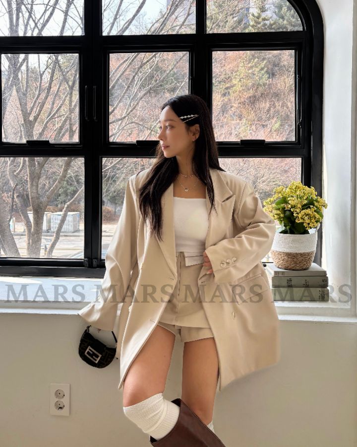 mars韓國直郵女士新品時尚人氣26春夏職業夾克含腰帶雙層mars夾克