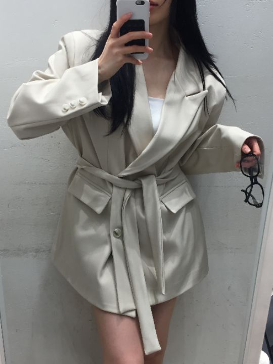 mars韓國直郵女士新品時尚人氣26春夏職業夾克含腰帶雙層mars夾克