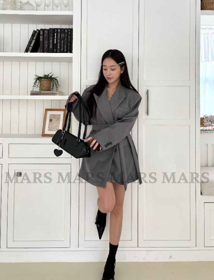 mars韓國直郵女士新品時尚人氣26春夏職業夾克含腰帶雙層mars夾克