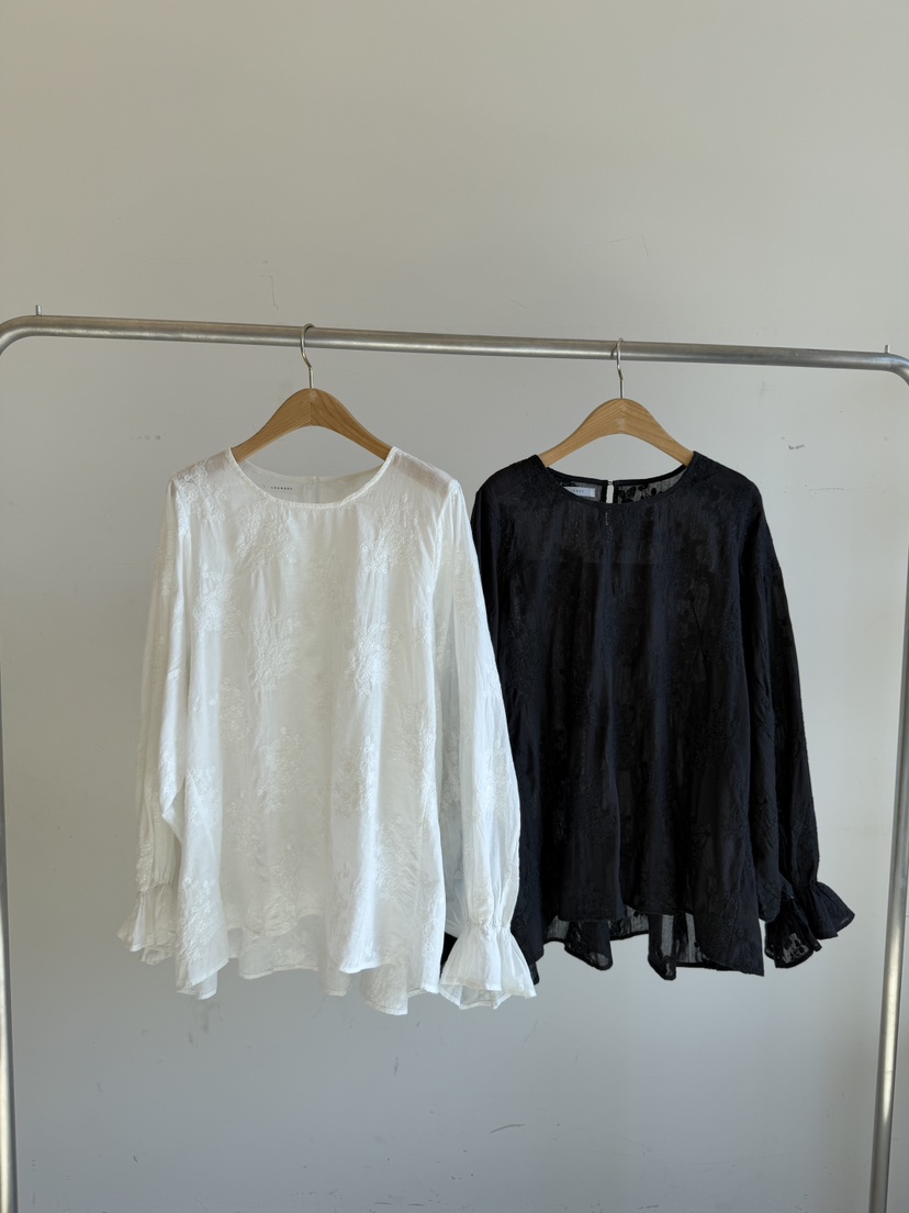 LAUNDRY東大門代購女士新款26春夏襯衫蕾絲衫泡泡袖刺繡亞麻LAUNDRY襯衫/蕾絲衫