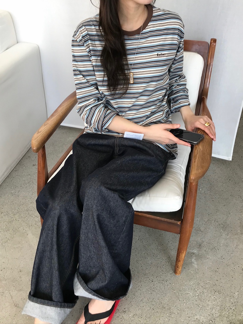 ESCHER韓國直郵女士新品休閑26春夏時尚真品人氣長袖T恤刺繡ESCHER長袖T恤