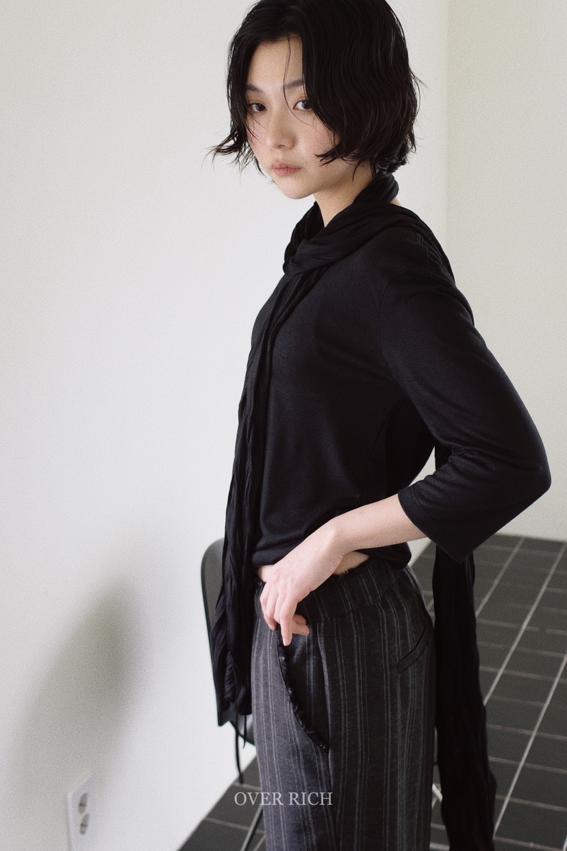 OVER RICH東大門實拍女士新品職業26春夏時尚T恤含圍巾船領OVER RICHT恤