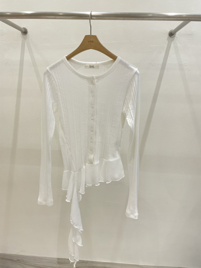 MUSK韓國代購女士新品休閑推薦時尚26春夏長袖T恤荷葉邊雪紡MUSK長袖T恤圖色2