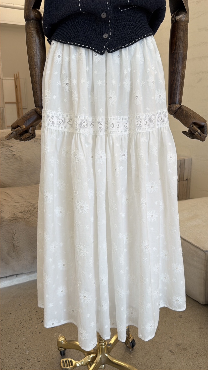 LAUNDRY韓國直郵女裝新款26春夏時尚休閑職業長裙刺繡蕾絲LAUNDRY長裙