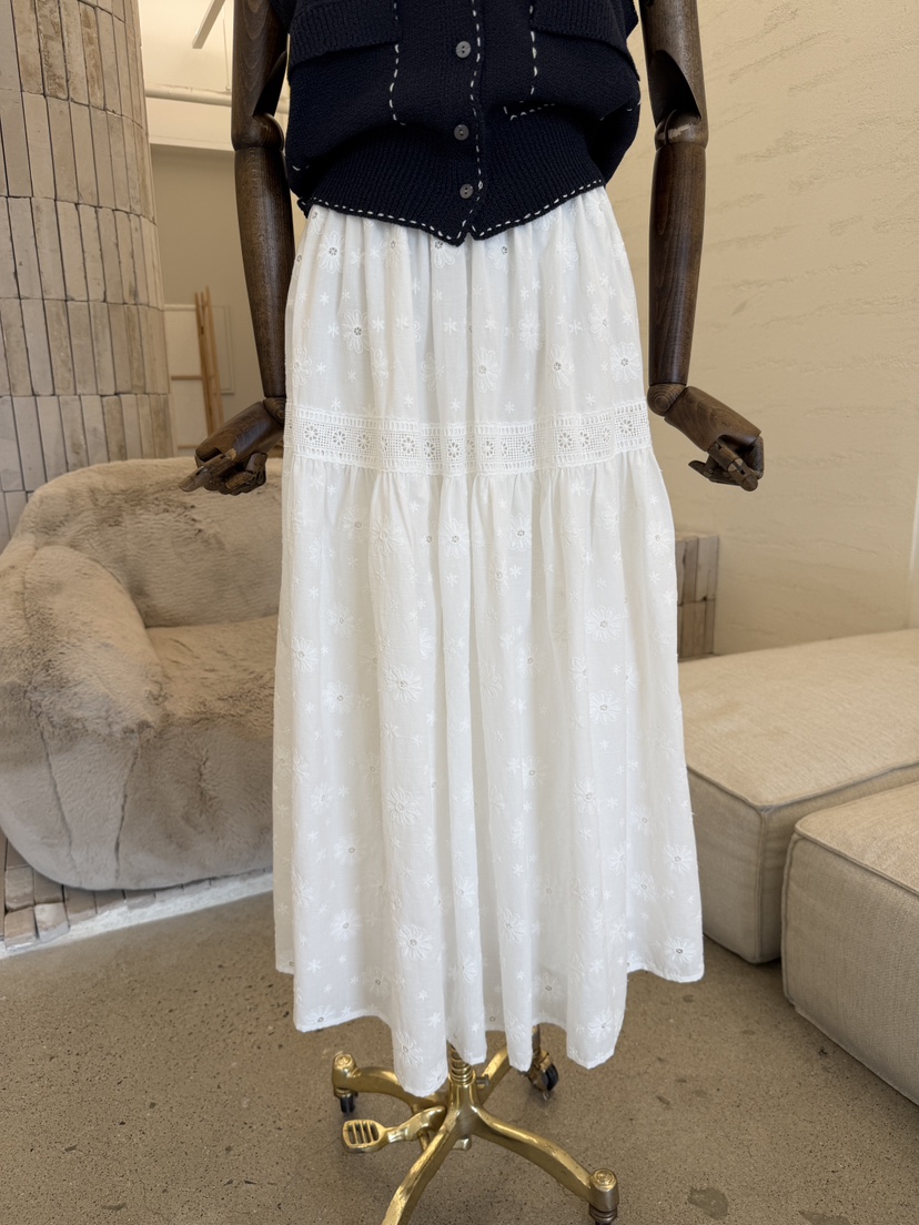 LAUNDRY韓國直郵女裝新款26春夏時尚休閑職業長裙刺繡蕾絲LAUNDRY長裙