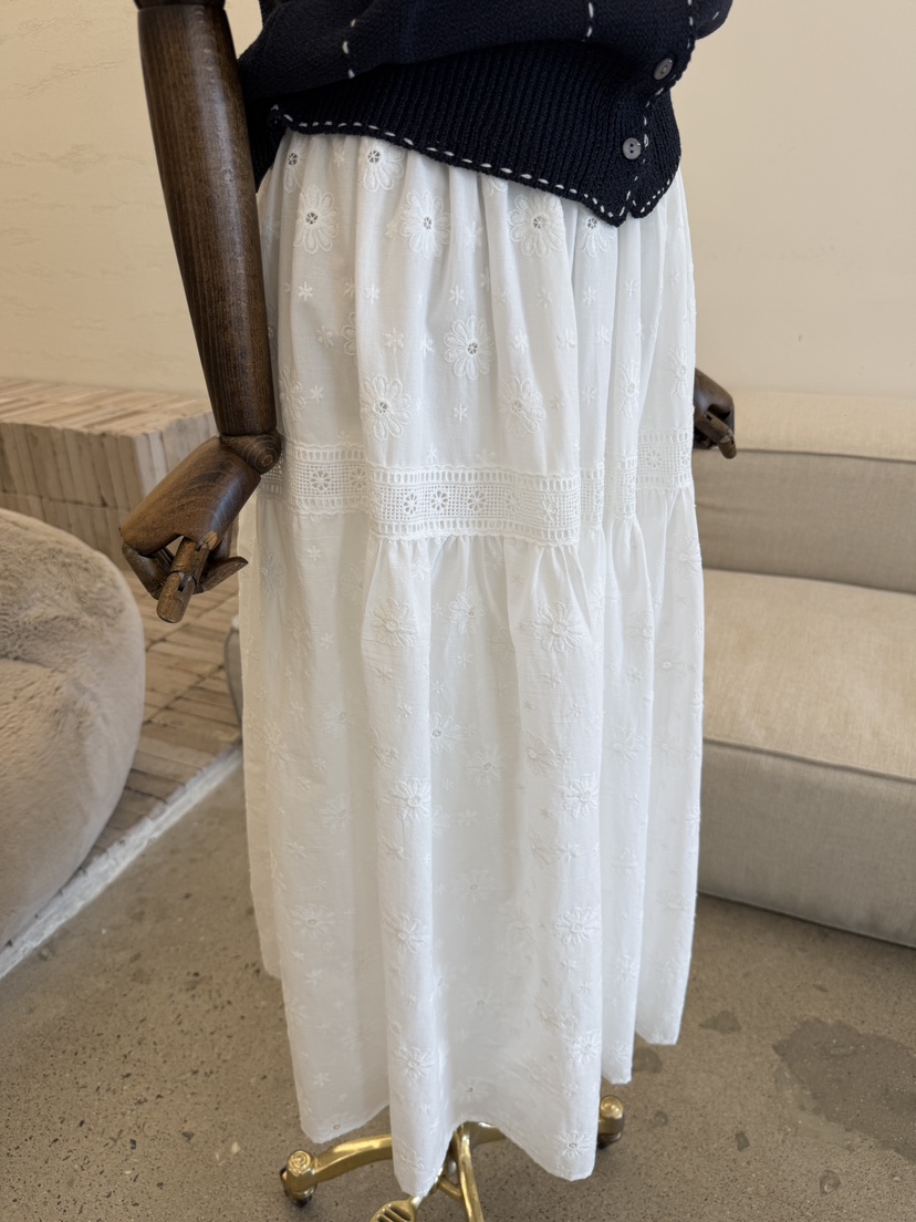 LAUNDRY韓國直郵女裝新款26春夏時尚休閑職業長裙刺繡蕾絲LAUNDRY長裙