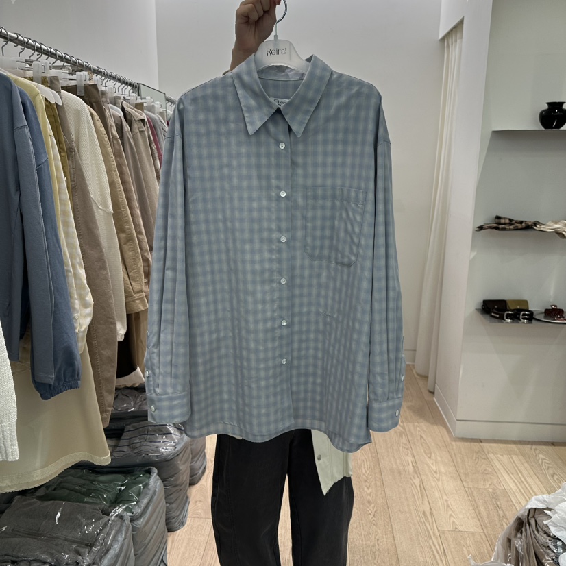 REIRAI韓國直郵女士新款休閑人氣時尚26春夏襯衫蕾絲衫格紋Reirai襯衫/蕾絲衫圖色1