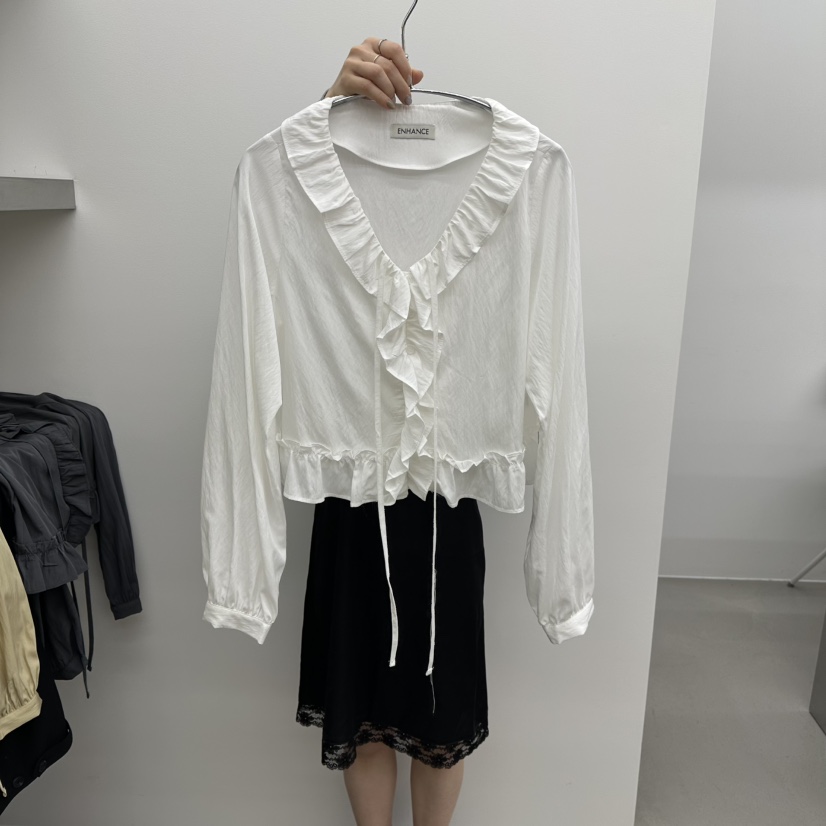 ENHANCE韓國直郵女裝新款時尚休閑26春夏襯衫蕾絲衫荷葉邊短款ENHANCE/HOPESMORE襯衫/蕾絲衫圖色1