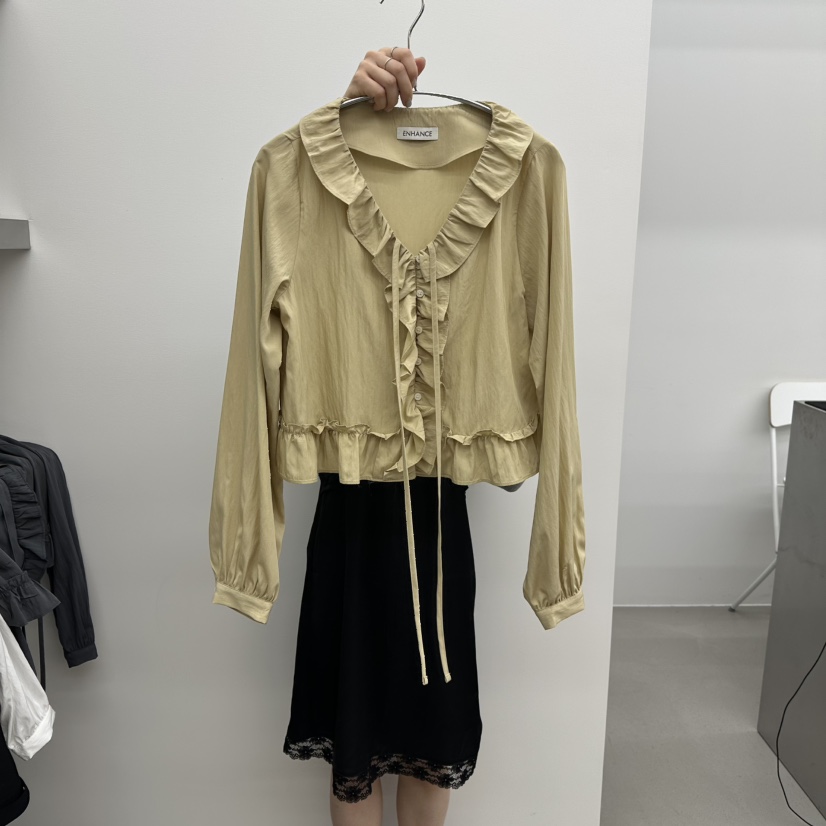 ENHANCE韓國直郵女裝新款時尚休閑26春夏襯衫蕾絲衫荷葉邊短款ENHANCE/HOPESMORE襯衫/蕾絲衫圖色2