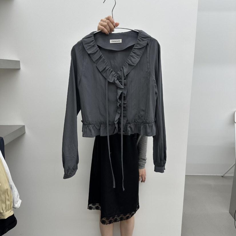 ENHANCE韓國直郵女裝新款時尚休閑26春夏襯衫蕾絲衫荷葉邊短款ENHANCE/HOPESMORE襯衫/蕾絲衫圖色3