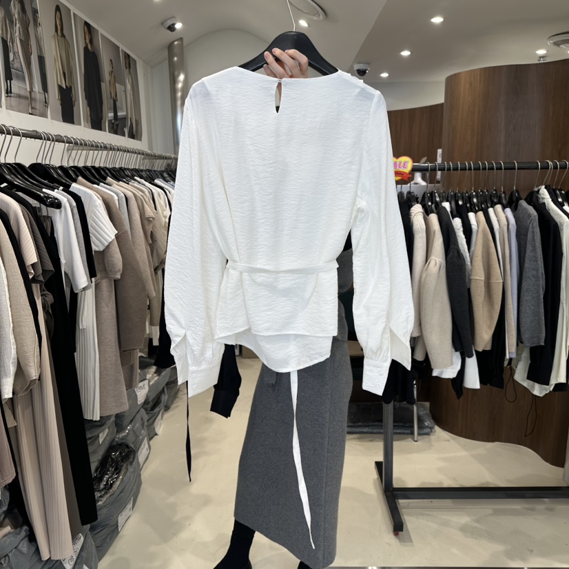 LE EDITION韓國代購女士新品26春夏休閑襯衫蕾絲衫含腰繩LE BOENE襯衫/蕾絲衫