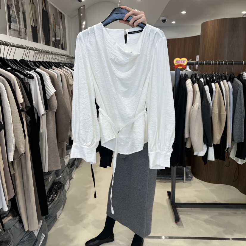 LE EDITION韓國代購女士新品26春夏休閑襯衫蕾絲衫含腰繩LE BOENE襯衫/蕾絲衫圖色1