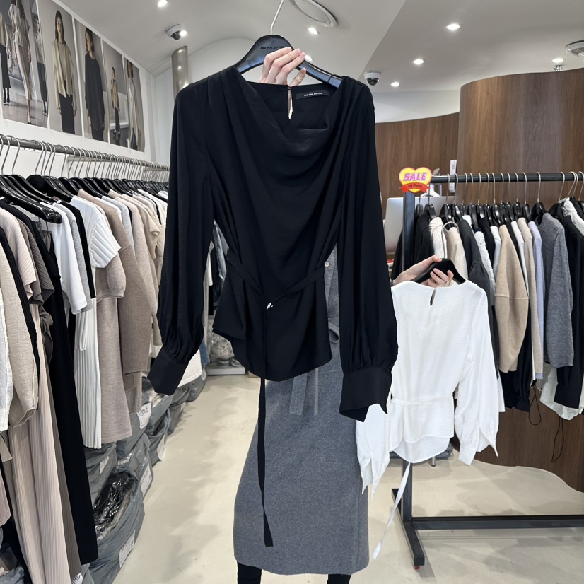 LE EDITION韓國代購女士新品26春夏休閑襯衫蕾絲衫含腰繩LE BOENE襯衫/蕾絲衫圖色2