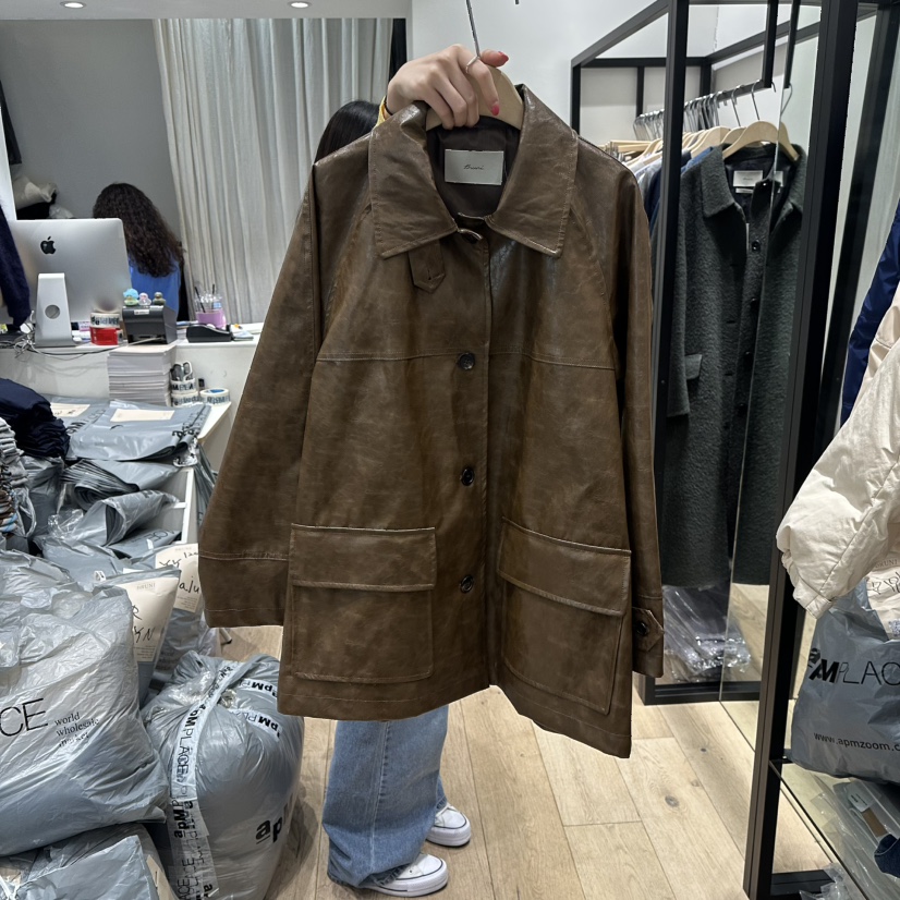 BRUNI/RICOTTA東大門代購女士新品時尚26春夏職業休閑皮衣BRUNI/RICOTTA皮衣圖色1