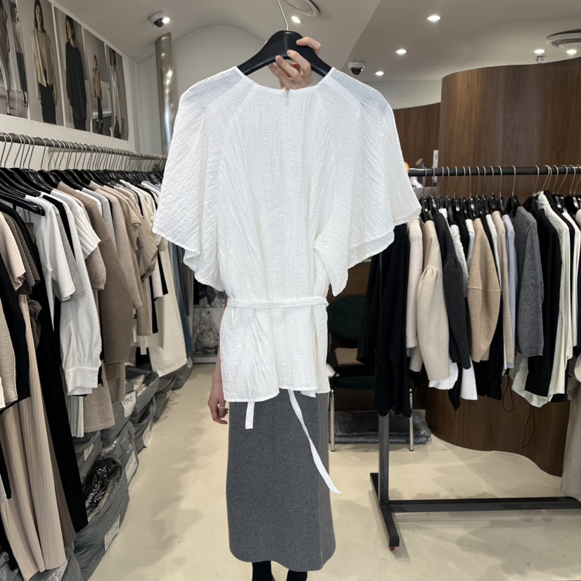 LE EDITION韓國直郵女裝新款休閑熱賣職業襯衫蕾絲衫含腰繩LE BOENE襯衫/蕾絲衫