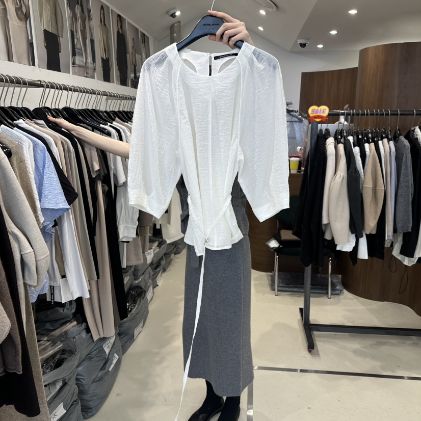 LE EDITION韓國代購女裝新品26春夏推薦襯衫蕾絲衫含腰繩LE BOENE襯衫/蕾絲衫圖色1