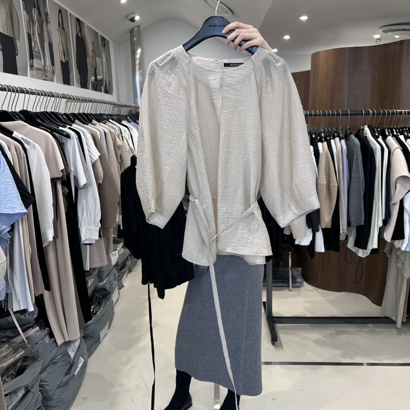 LE EDITION韓國代購女裝新品26春夏推薦襯衫蕾絲衫含腰繩LE BOENE襯衫/蕾絲衫圖色2