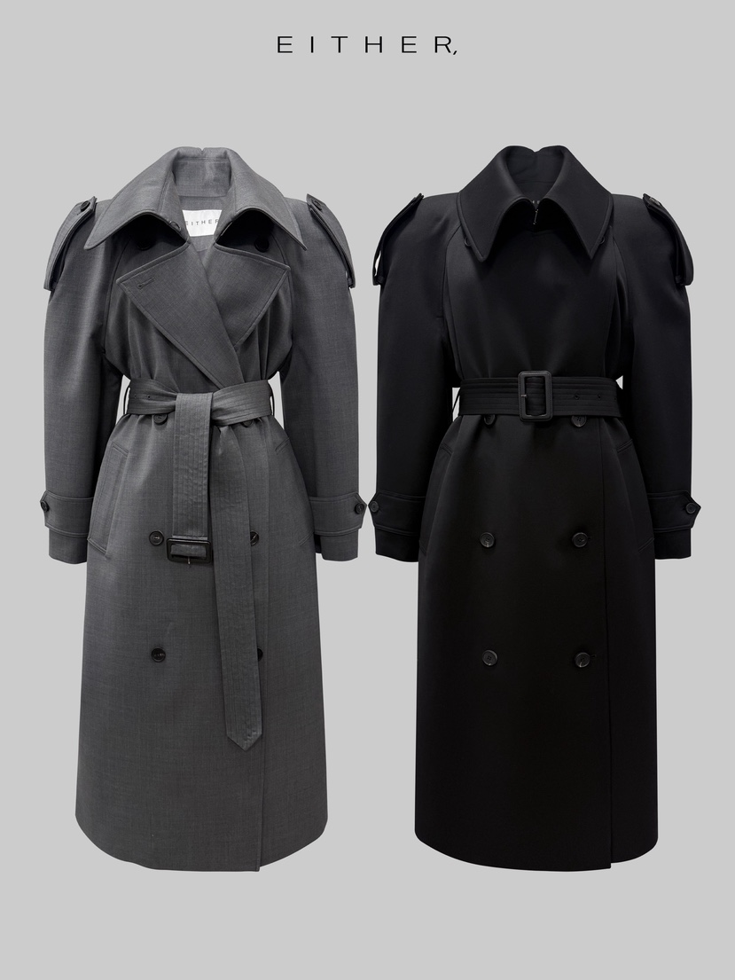 EITHER東大門直郵女裝新品26春夏人氣長款風衣含腰帶高領EITHER長款風衣