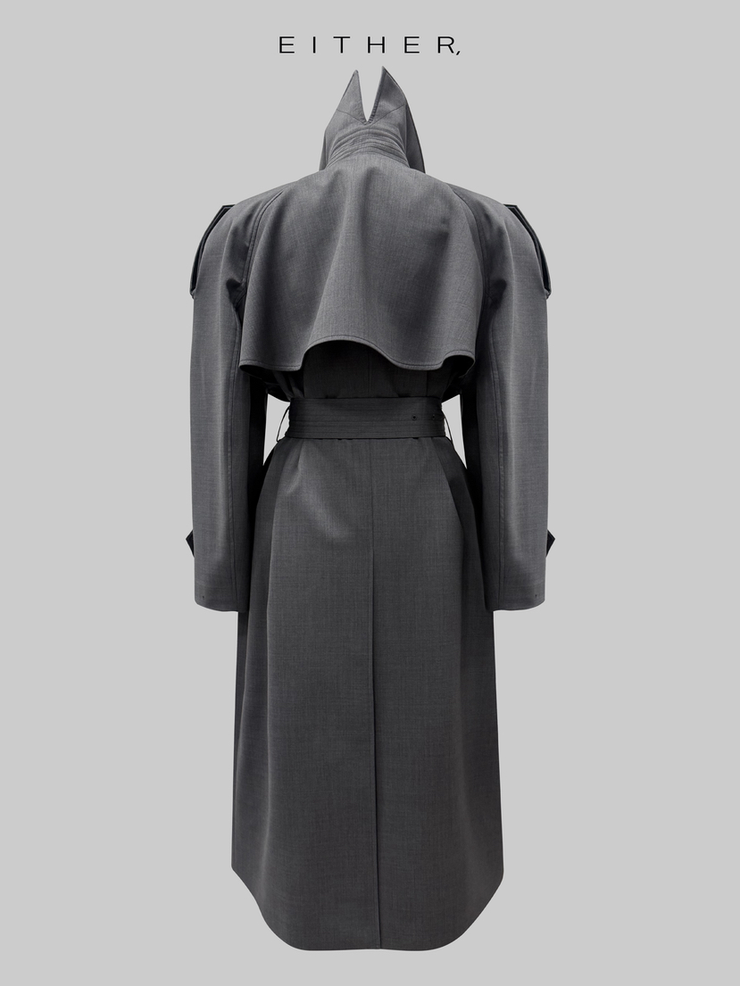 EITHER東大門直郵女裝新品26春夏人氣長款風衣含腰帶高領EITHER長款風衣
