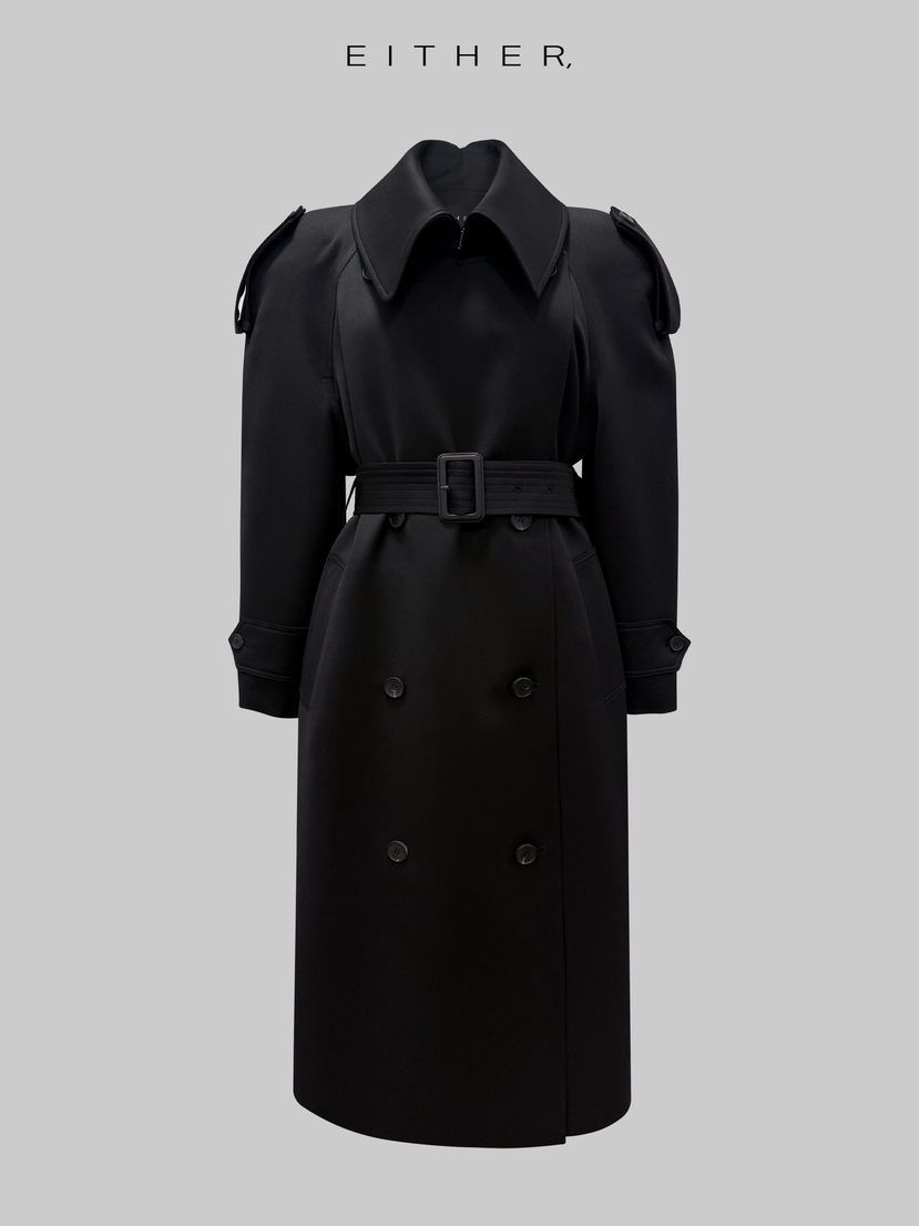 EITHER東大門直郵女裝新品26春夏人氣長款風衣含腰帶高領EITHER長款風衣圖色2