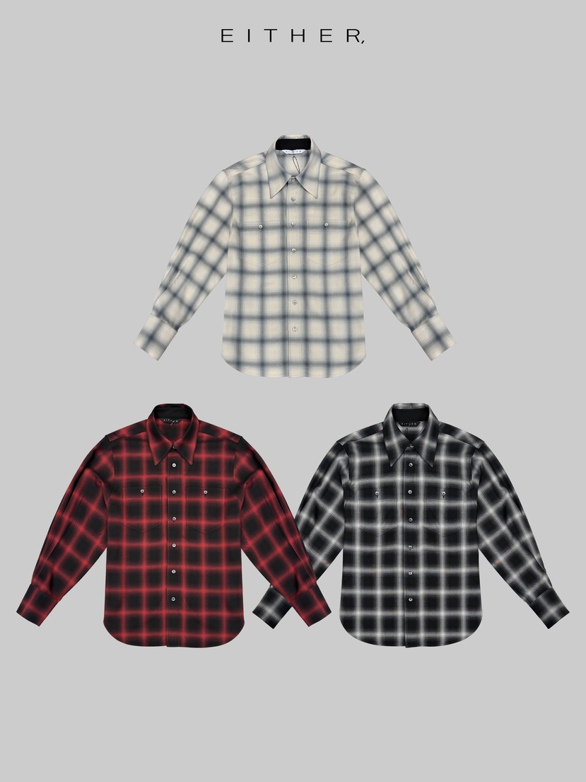 EITHER韓國直郵女裝新款熱賣26春夏人氣休閑襯衫蕾絲衫格紋EITHER襯衫/蕾絲衫