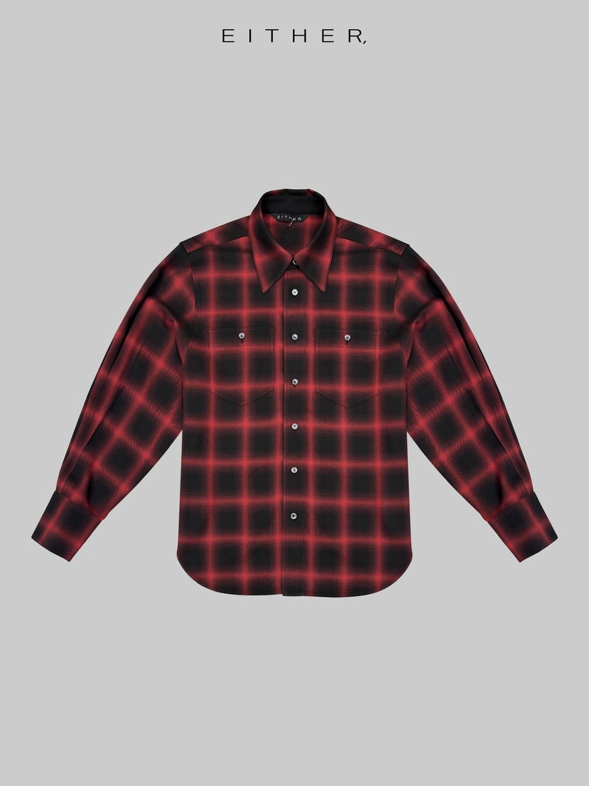 EITHER韓國直郵女裝新款熱賣26春夏人氣休閑襯衫蕾絲衫格紋EITHER襯衫/蕾絲衫圖色2