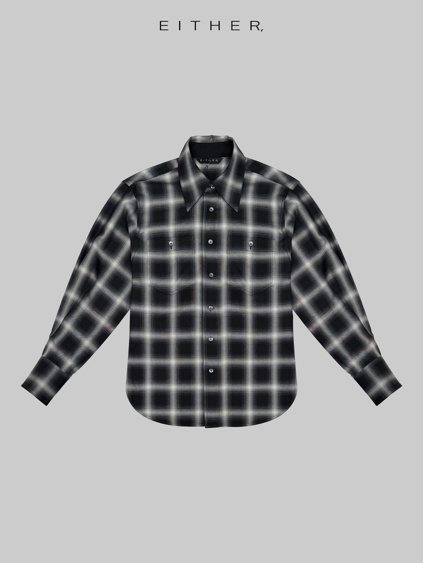 EITHER韓國直郵女裝新款熱賣26春夏人氣休閑襯衫蕾絲衫格紋EITHER襯衫/蕾絲衫圖色3