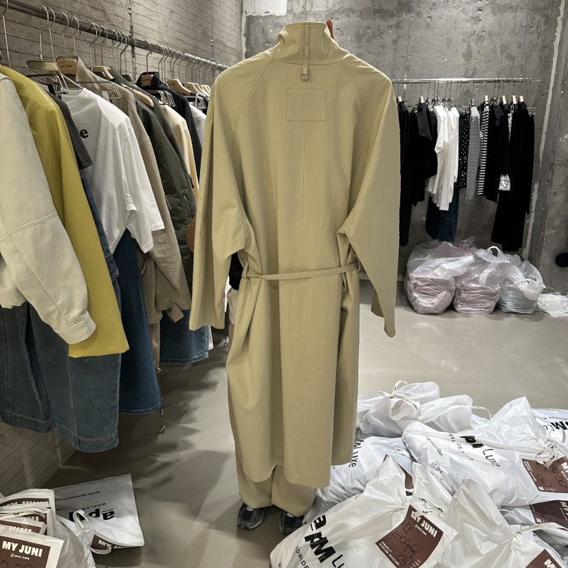 JUNI韓國直郵女裝新品職業休閑人氣時尚真品長款風衣含腰帶my juni長款風衣
