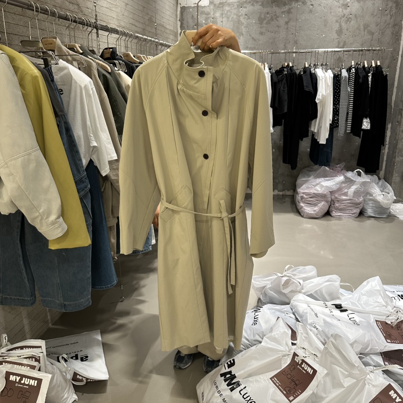 JUNI韓國直郵女裝新品職業休閑人氣時尚真品長款風衣含腰帶my juni長款風衣圖色1