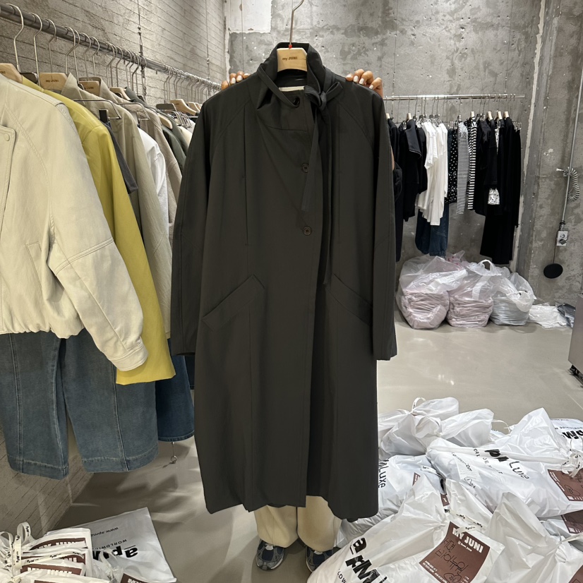 JUNI韓國直郵女裝新品職業休閑人氣時尚真品長款風衣含腰帶my juni長款風衣圖色2