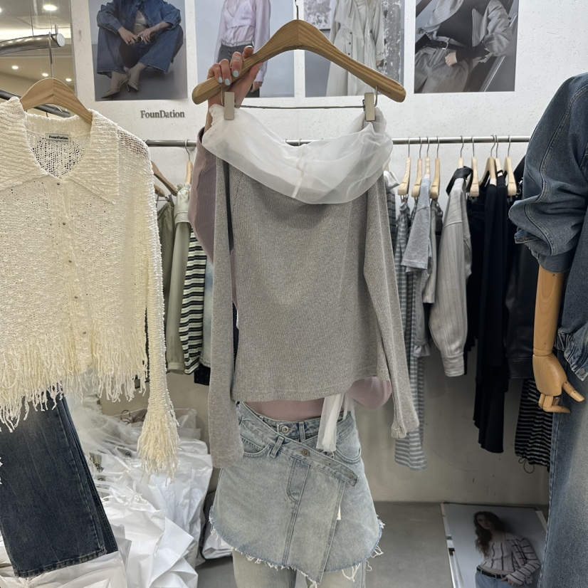 FOUNDATION韓國直郵女士新品推薦熱賣休閑人氣真品長袖T恤FOUNDATION長袖T恤