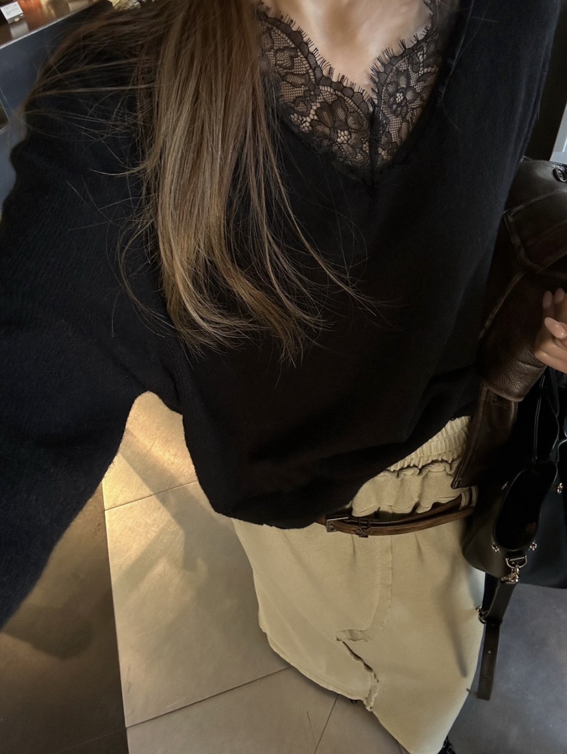 ZEROZERO東大門直郵女士新品熱賣26春夏休閑針織衫V領蕾絲ZEROZERO針織衫