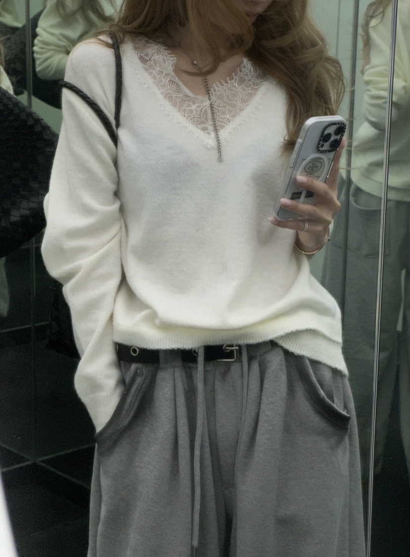 ZEROZERO東大門直郵女士新品熱賣26春夏休閑針織衫V領蕾絲ZEROZERO針織衫