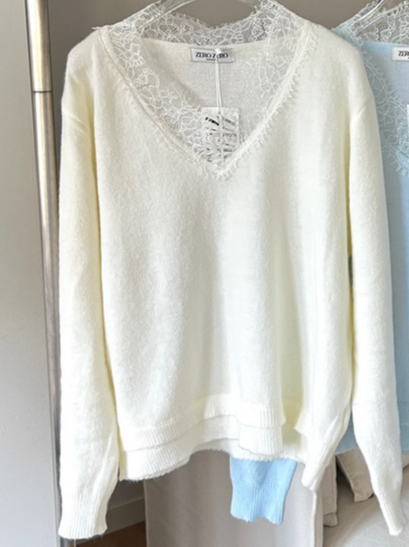 ZEROZERO東大門直郵女士新品熱賣26春夏休閑針織衫V領蕾絲ZEROZERO針織衫圖色1