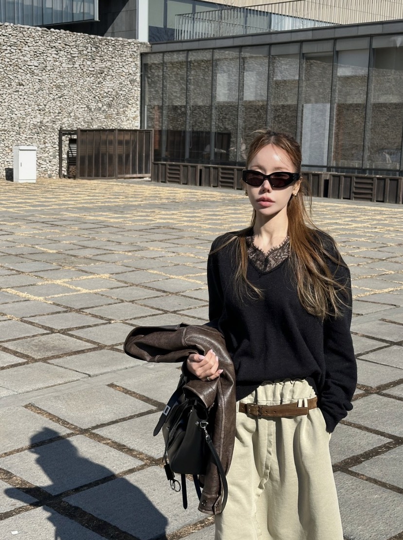 ZEROZERO東大門直郵女士新品熱賣26春夏休閑針織衫V領蕾絲ZEROZERO針織衫圖色2