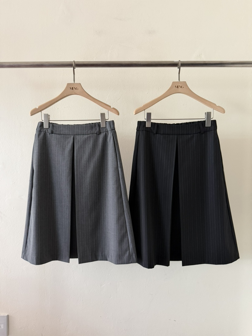 MENG韓國代購女裝新款職業真品熱賣半身裙中短裙褶裥條紋MENG半身裙/中短裙