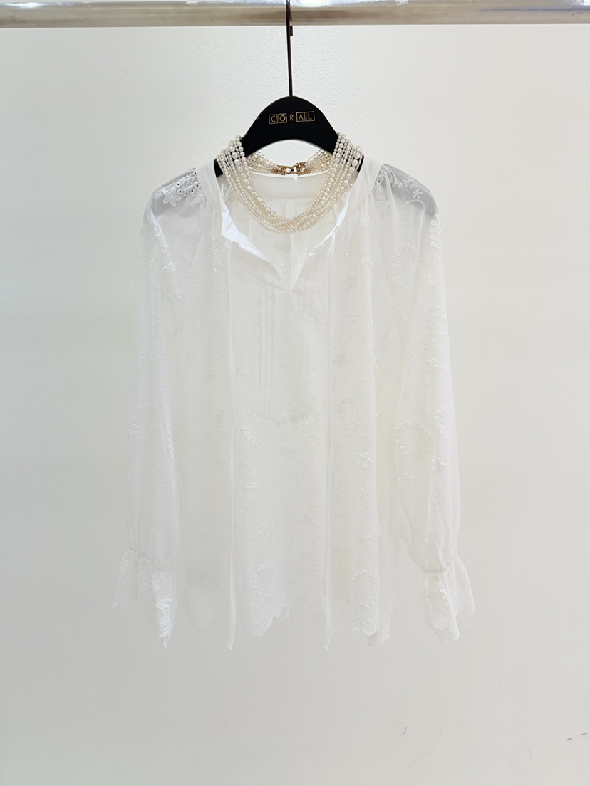 CORAL東大門代購女裝新品26春夏熱賣襯衫蕾絲衫不含配飾刺繡CORAL襯衫/蕾絲衫圖色1