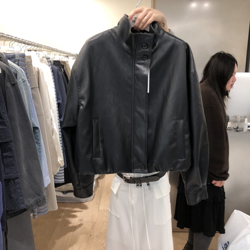 MEET ME東大門實拍女裝新品推薦26春夏休閑皮衣皮革褶皺MEET ME皮衣圖色1