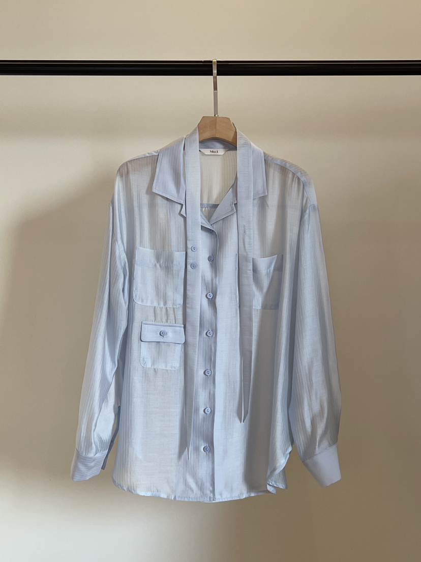 THE MUI韓國代購女裝新品26春夏熱賣襯衫蕾絲衫含脖帶條紋THE MUI襯衫/蕾絲衫圖色1