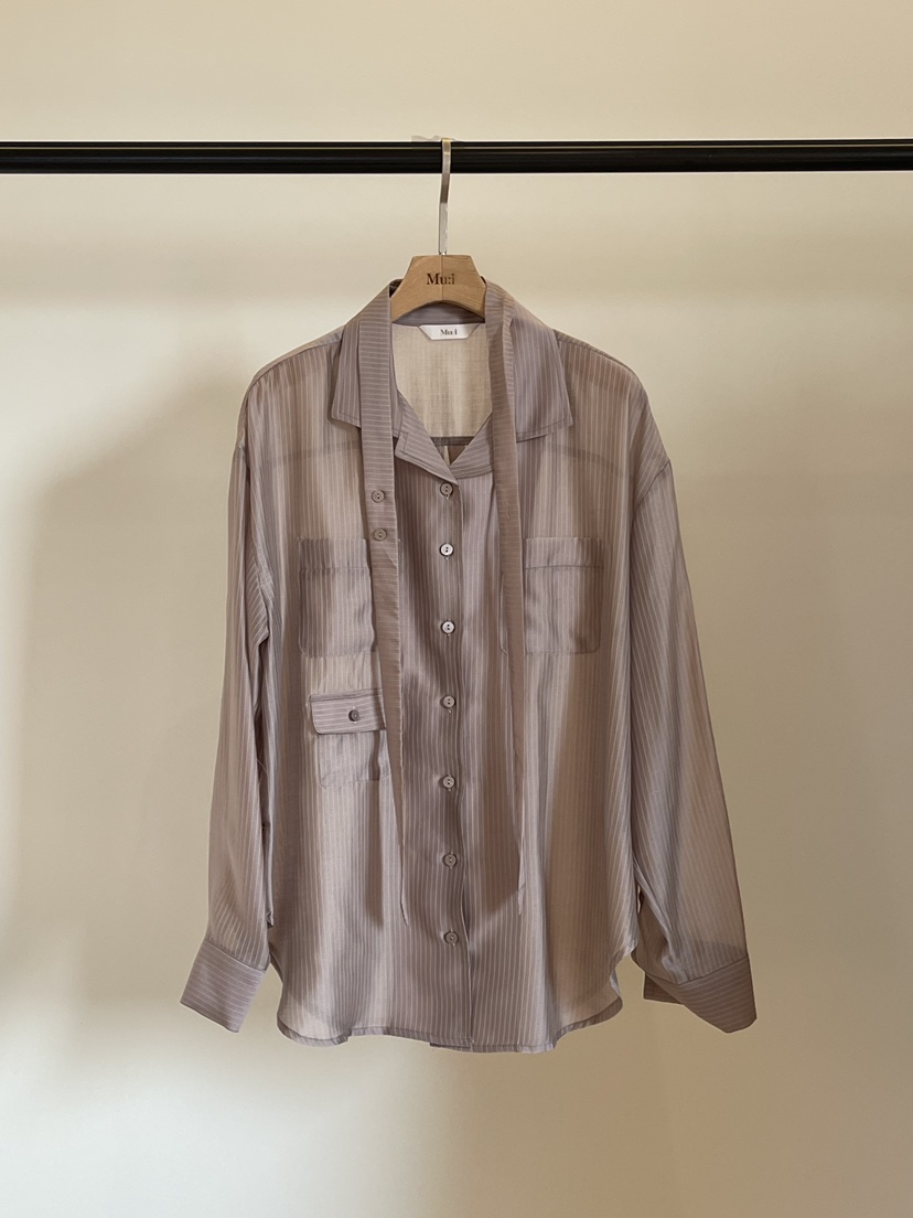 THE MUI韓國代購女裝新品26春夏熱賣襯衫蕾絲衫含脖帶條紋THE MUI襯衫/蕾絲衫圖色2