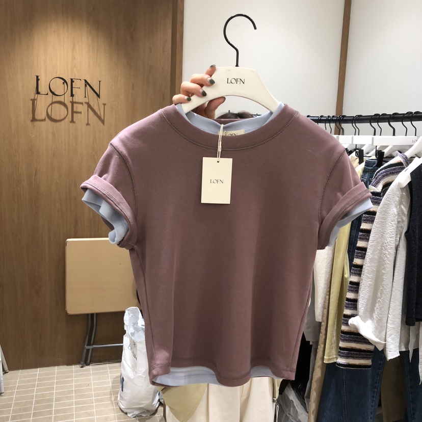 LOFN東大門代購女裝新款26春夏人氣真品時尚休閑T恤不含內搭LOFNT恤圖色1